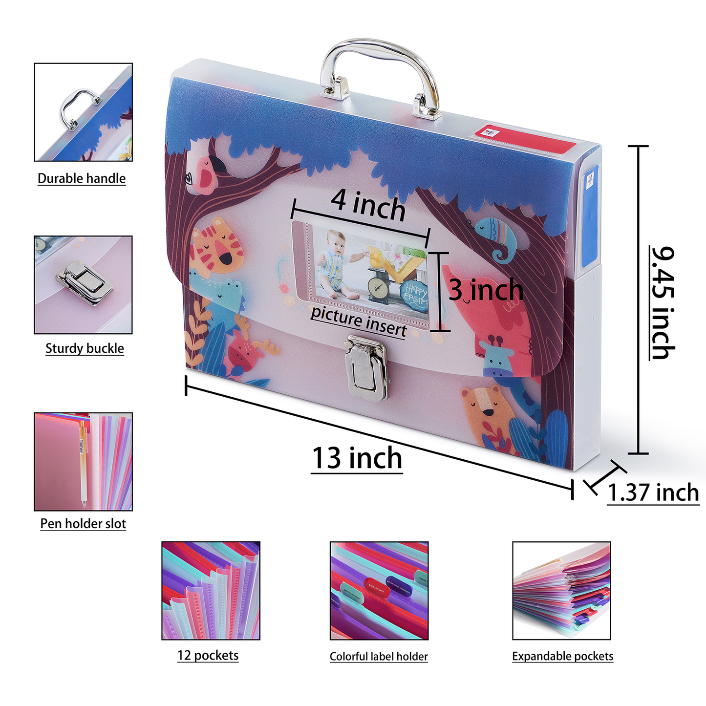 Baby Document Organizer with 12 Pockets – Durable Keepsake Folder for Boys & Girls, with Silver Handle & Lock, Ideal for Baby & Pregnancy Records