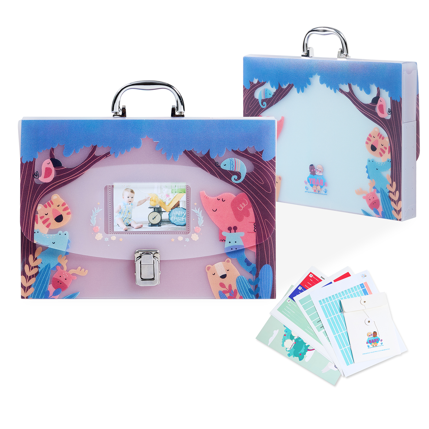 Baby Document Organizer with 12 Pockets – Durable Keepsake Folder for Boys & Girls, with Silver Handle & Lock, Ideal for Baby & Pregnancy Records